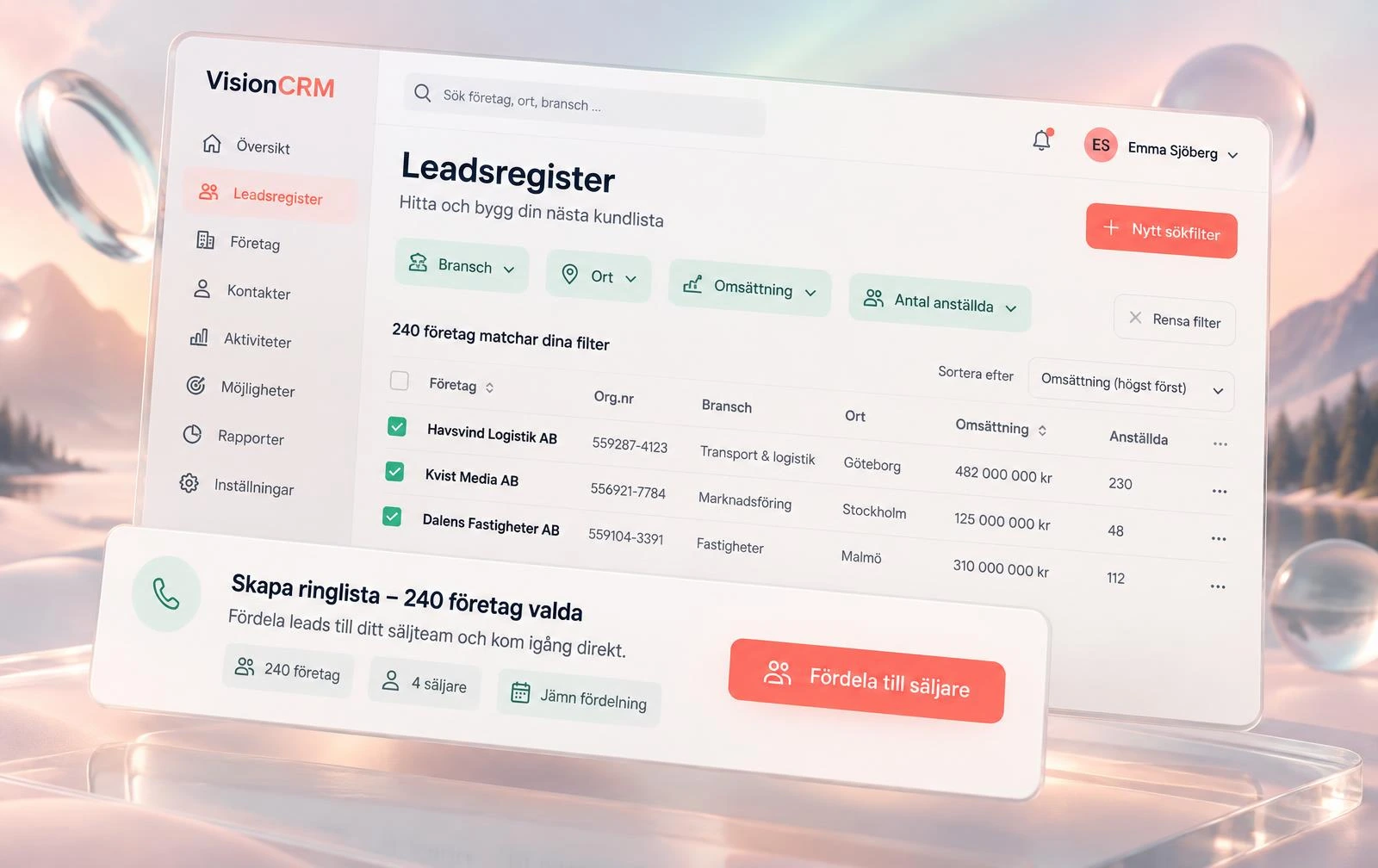 Närmare 2 miljoner svenska bolag — direkt i CRM:et.